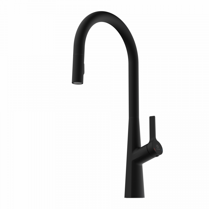 Keid Sphere, Kitchen faucet with arched spout and pull-out spray in matte black