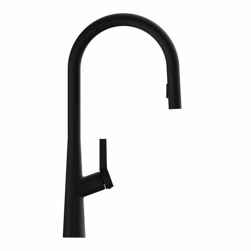 Keid Sphere, Kitchen faucet with arched spout and pull-out spray in matte black