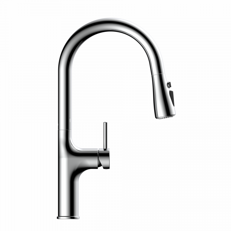 Maia, Kitchen faucet with arched spout and pull-down spray in chrome