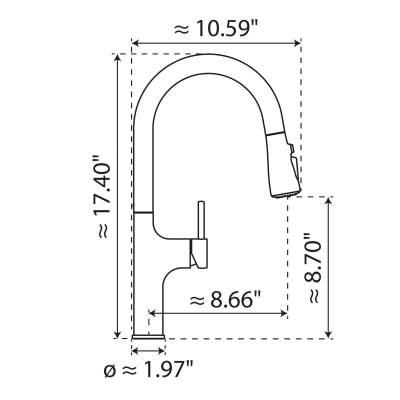 Maia, Kitchen faucet with arched spout and pull-down spray in chrome