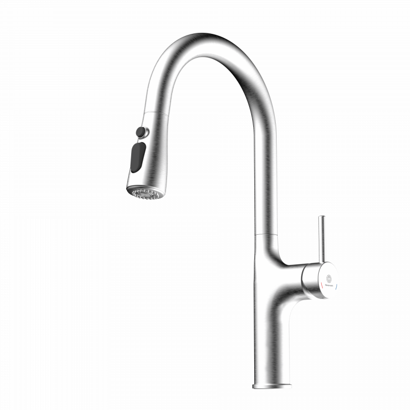 Maia, Kitchen faucet with arched spout and pull-down spray in brushed nickel