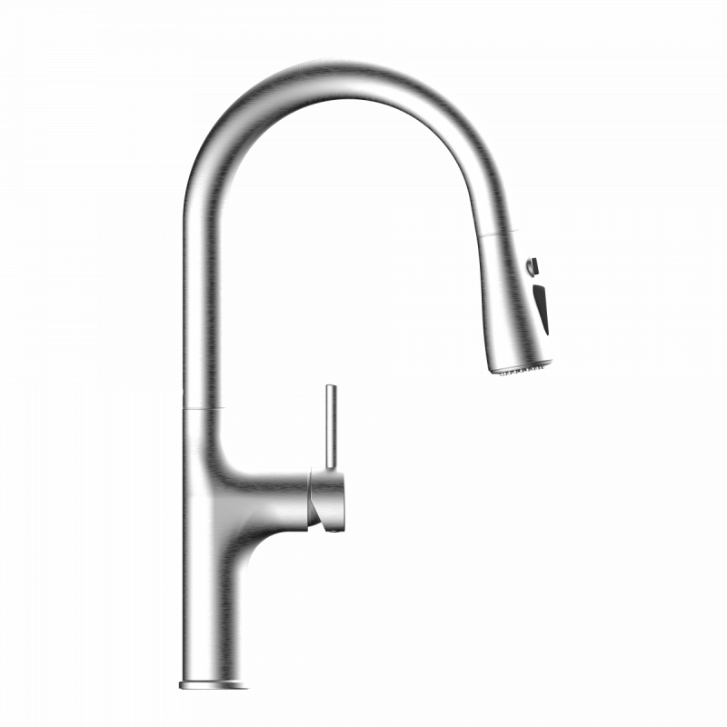 Maia, Kitchen faucet with arched spout and pull-down spray in brushed nickel