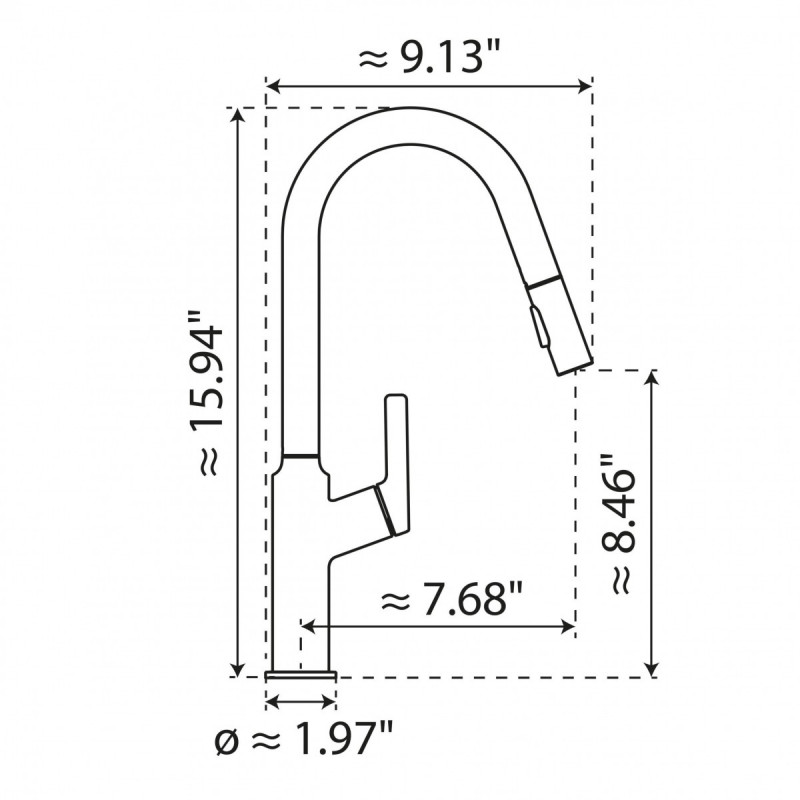 Okab, Kitchen faucet with curved spout and pull-down spray in chrome