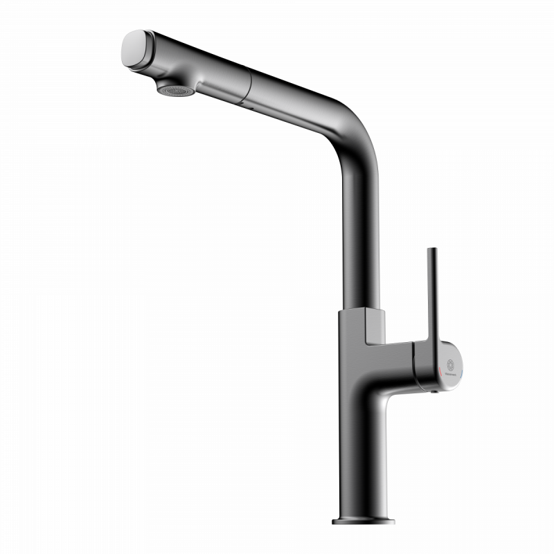 Polis, Kitchen faucet with straight spout and pull-out spray in matte graphite