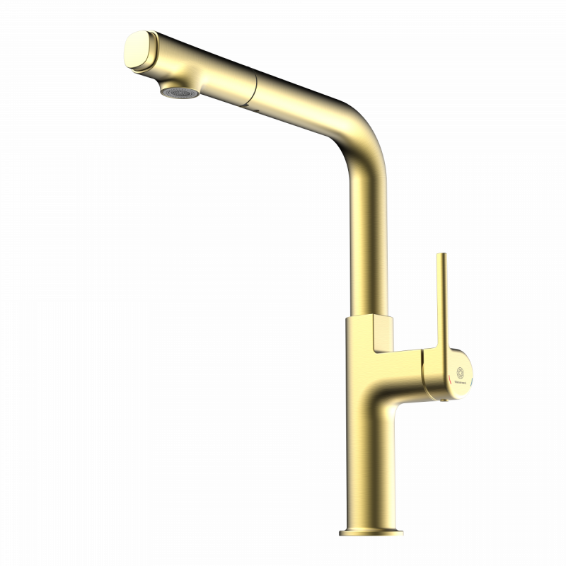 Polis, Kitchen faucet with straight spout and pull-out spray in burnished gold