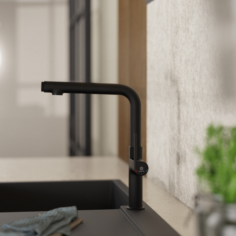 Polis, Kitchen faucet with straight spout and pull-out spray in matte black