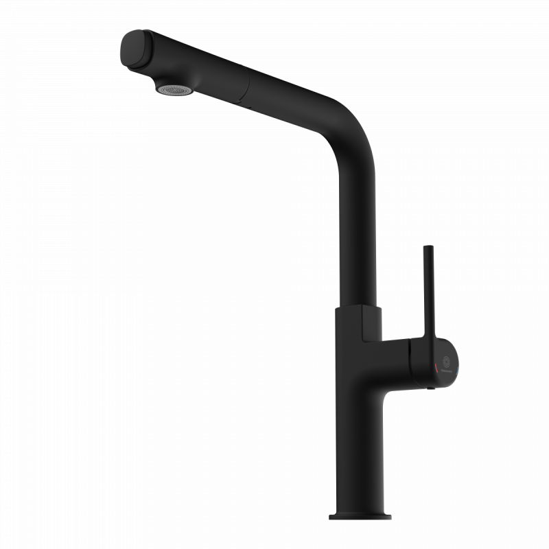 Polis, Kitchen faucet with straight spout and pull-out spray in matte black