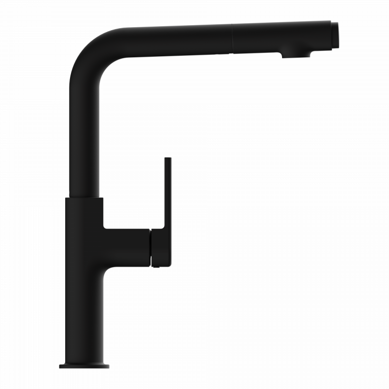 Polis, Kitchen faucet with straight spout and pull-out spray in matte black