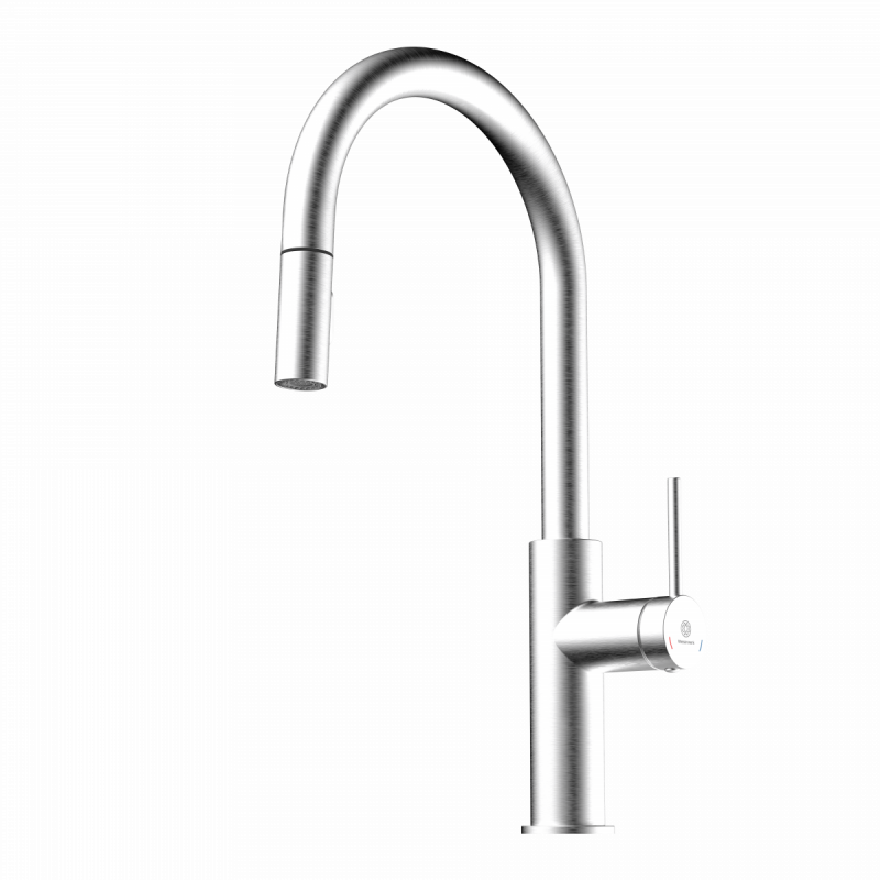 Rana Sphere, Kitchen faucet with curved spout and pull-down spray in brushed nickel