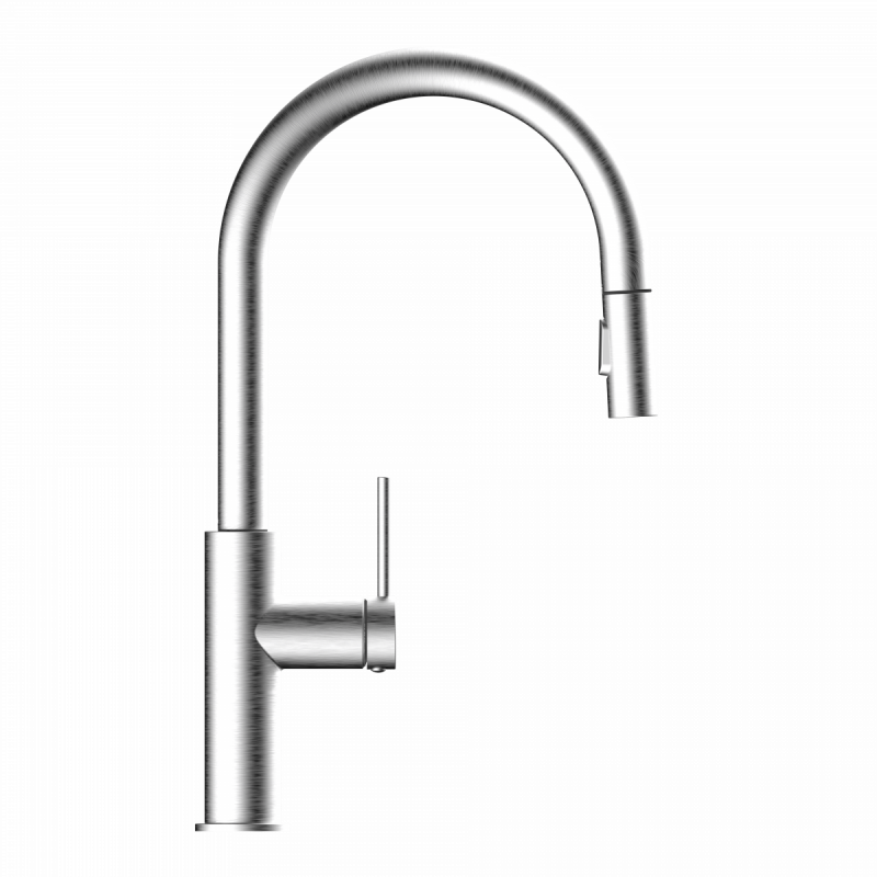 Rana Sphere, Kitchen faucet with curved spout and pull-down spray in brushed nickel