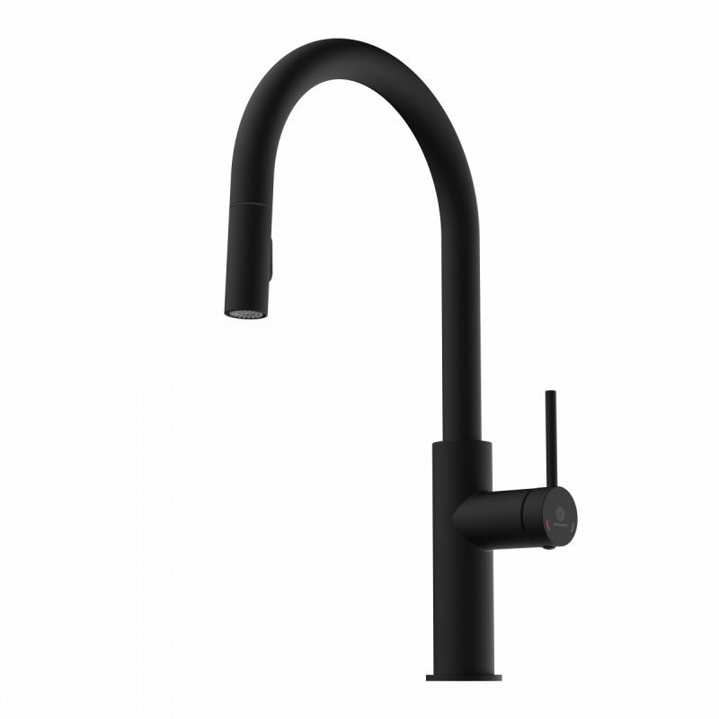 Rana Sphere, Kitchen faucet with curved spout and pull-down spray in matte black