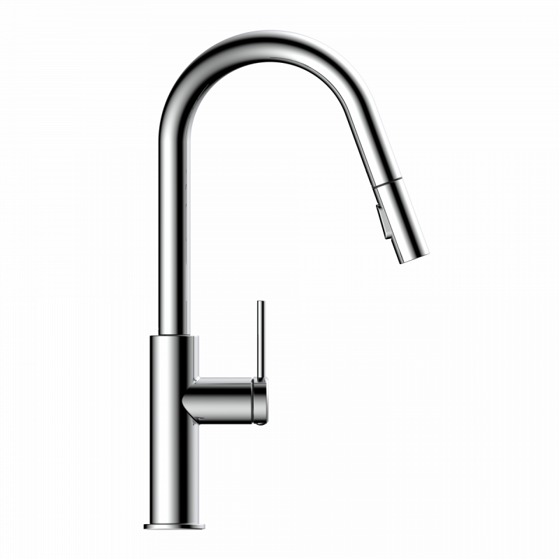 Rana Curve, Kitchen faucet with curved spout and pull-down spray in chrome