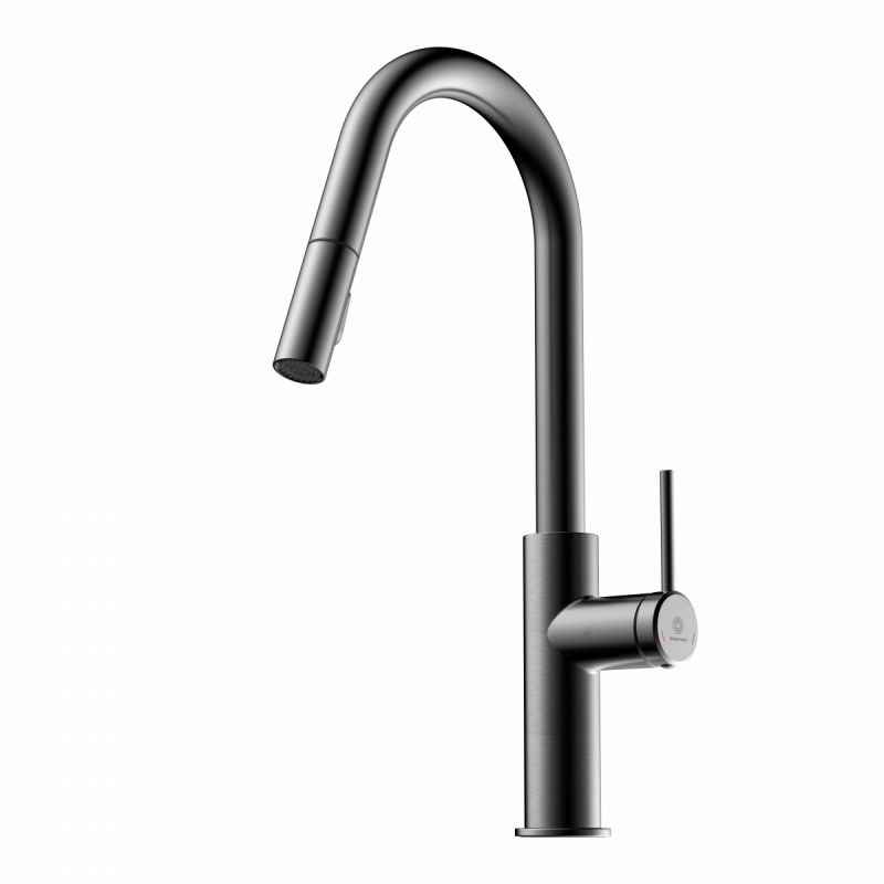 Rana Curve, Kitchen faucet with curved spout and pull-down spray in matte graphite