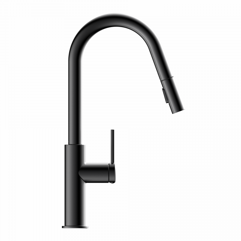 Rana Curve, Kitchen faucet with curved spout and pull-down spray in matte graphite