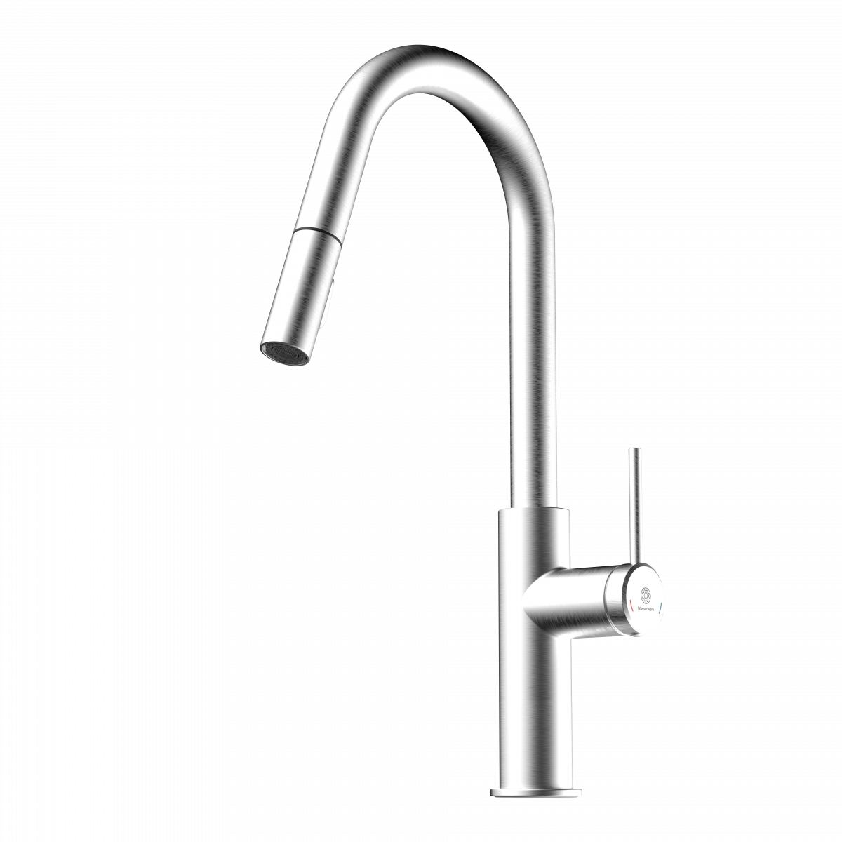 Rana Curve, Kitchen faucet with curved spout and pull-down spray in brushed nickel