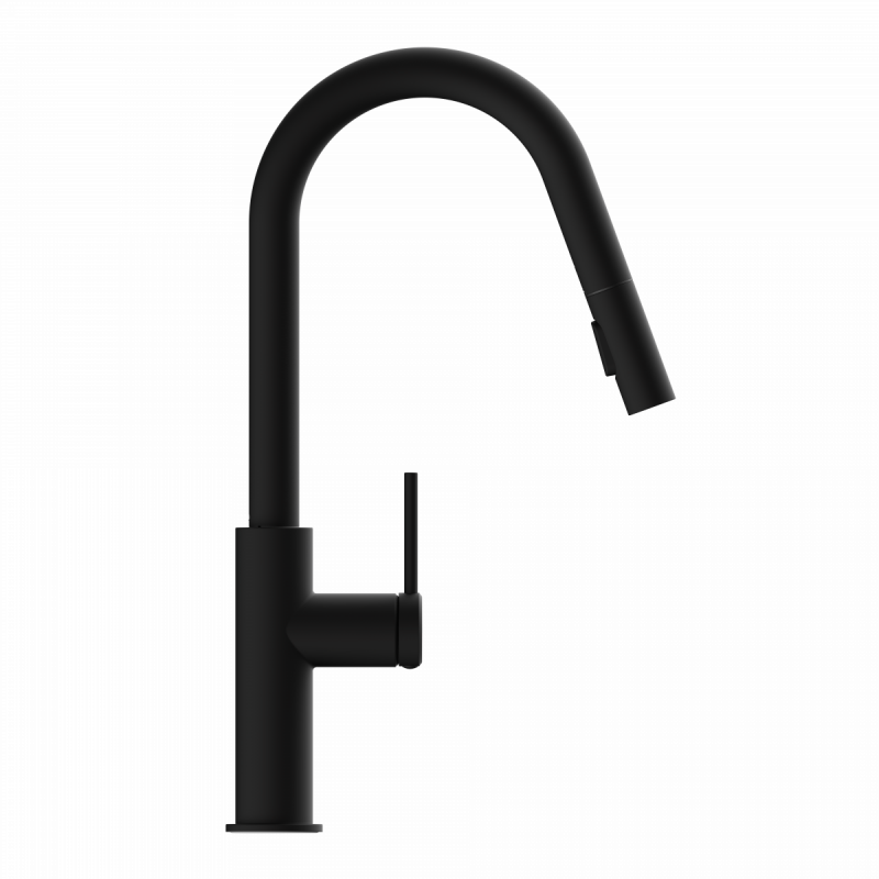 Rana Curve, Kitchen faucet with curved spout and pull-down spray in matte black