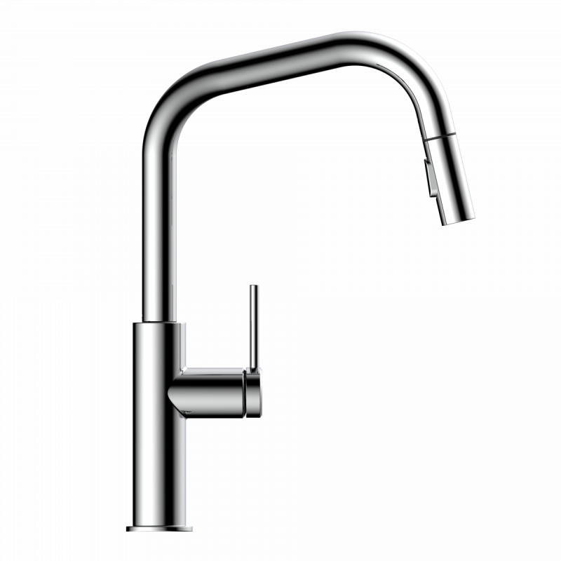 Rana Edge, Kitchen faucet with edged spout and pull-down spray in chrome