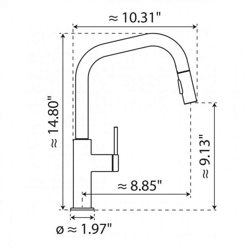 Rana Edge, Kitchen faucet with edged spout and pull-down spray in matte graphite