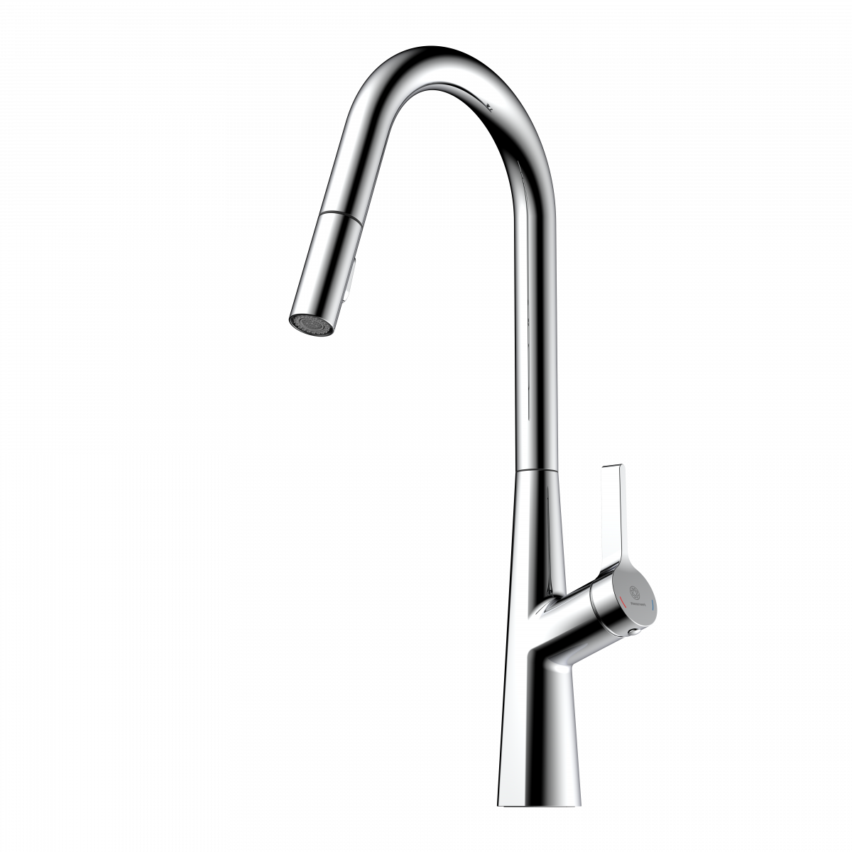 Keid Curve, Kitchen faucet with curved spout and pull-down spray in chrome