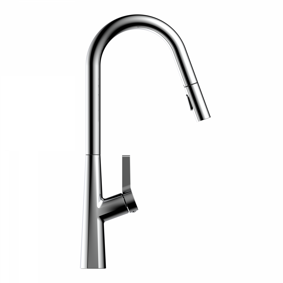 Keid Curve, Kitchen faucet with curved spout and pull-down spray in chrome