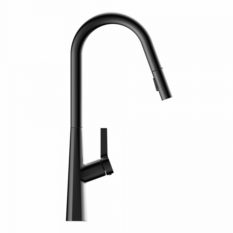 Keid Curve, Kitchen faucet with curved spout and pull-down spray in matte graphite