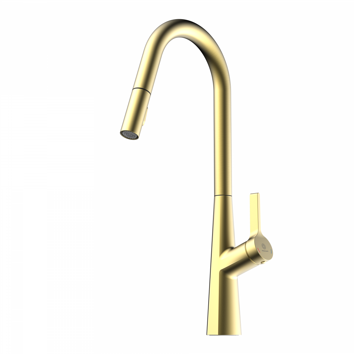 Keid Curve, Kitchen faucet with curved spout and pull-down spray in brushed gold