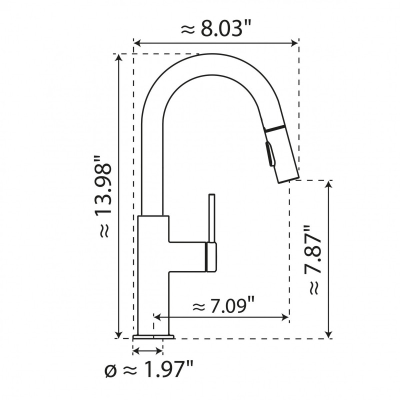 Rana Prep, Kitchen faucet with low curved spout and pull-down spray in chrome