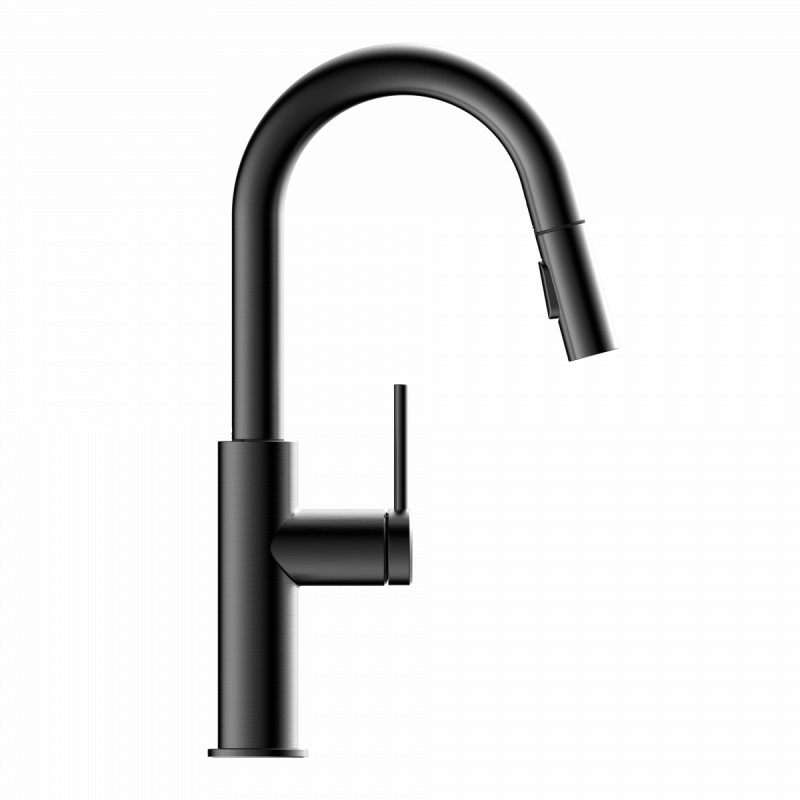 Rana Prep, Kitchen faucet with low curved spout and pull-down spray in matte graphite