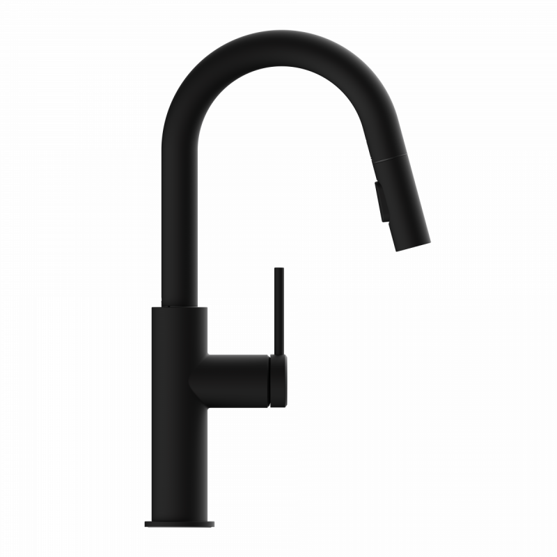 Rana Prep, Kitchen faucet with low curved spout and pull-down spray in matte black