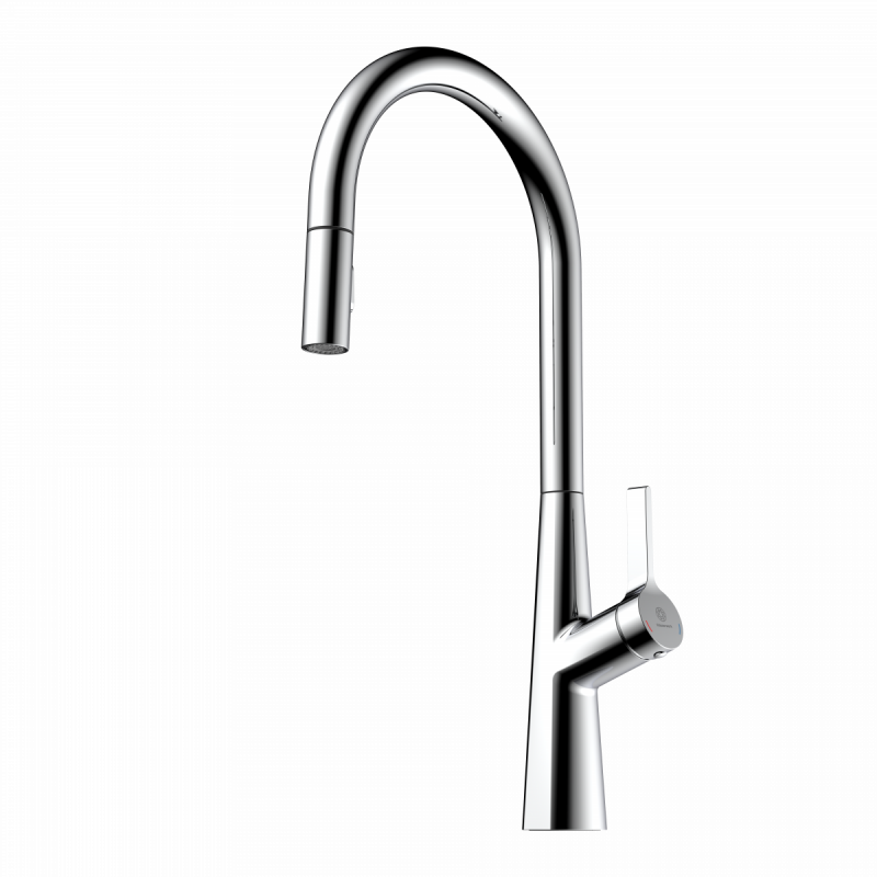 Keid Sphere, Kitchen faucet with arched spout and pull-out spray in chrome